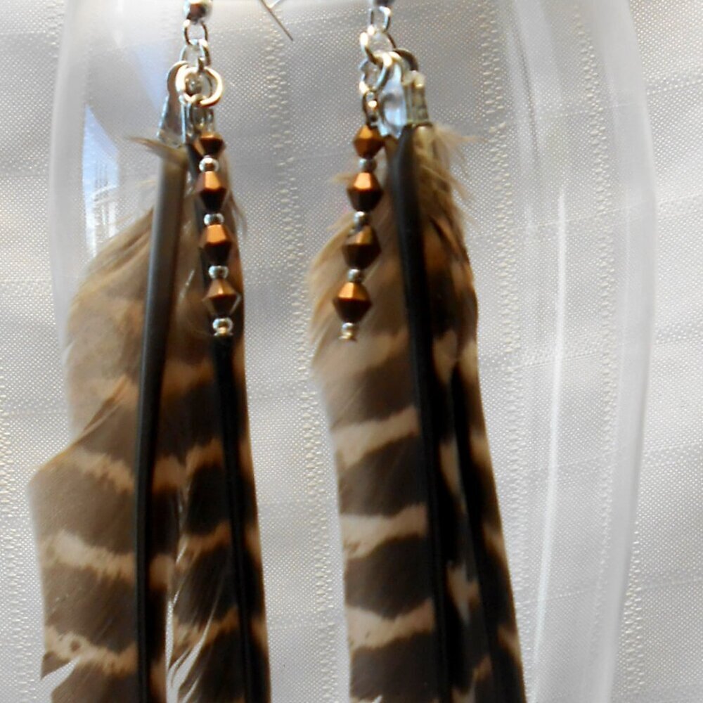 Handmade earrings with pheasant feathers and 4mm bicone beads